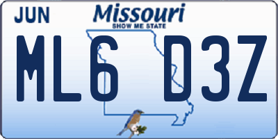 MO license plate ML6D3Z