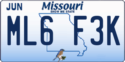 MO license plate ML6F3K