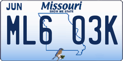 MO license plate ML6O3K