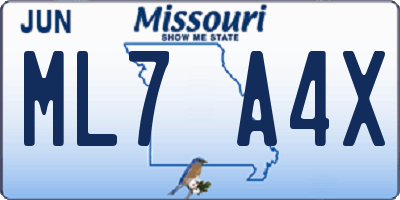 MO license plate ML7A4X