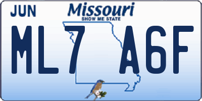 MO license plate ML7A6F