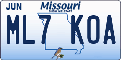 MO license plate ML7K0A
