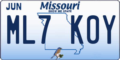 MO license plate ML7K0Y