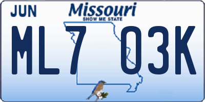 MO license plate ML7O3K