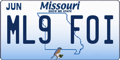 MO license plate ML9F0I