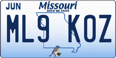 MO license plate ML9K0Z