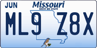 MO license plate ML9Z8X