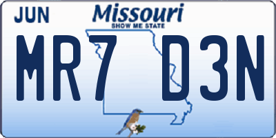 MO license plate MR7D3N