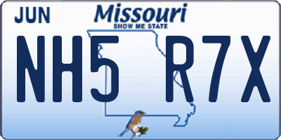 MO license plate NH5R7X