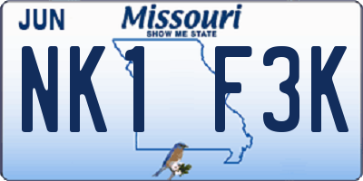 MO license plate NK1F3K