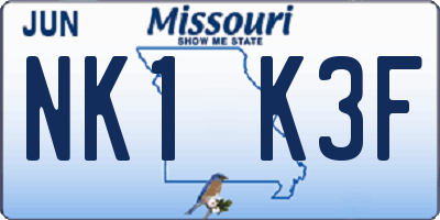MO license plate NK1K3F