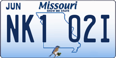 MO license plate NK1O2I