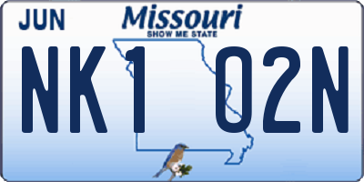 MO license plate NK1O2N