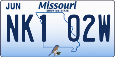 MO license plate NK1O2W