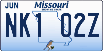 MO license plate NK1O2Z
