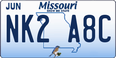 MO license plate NK2A8C