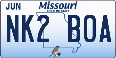 MO license plate NK2B0A