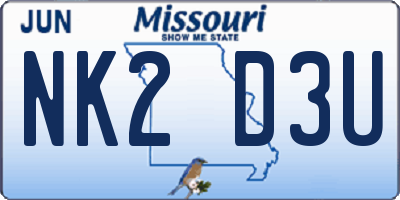 MO license plate NK2D3U