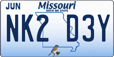 MO license plate NK2D3Y