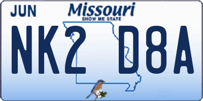 MO license plate NK2D8A