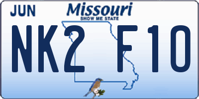 MO license plate NK2F1O