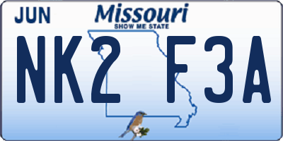 MO license plate NK2F3A