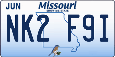 MO license plate NK2F9I