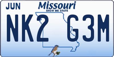 MO license plate NK2G3M