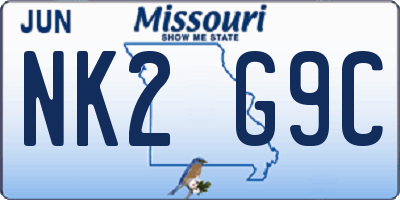 MO license plate NK2G9C