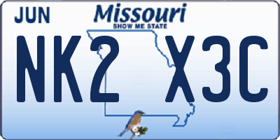 MO license plate NK2X3C