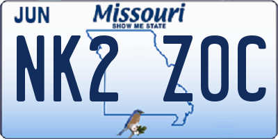 MO license plate NK2Z0C