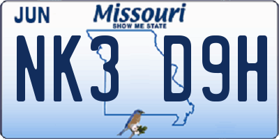 MO license plate NK3D9H