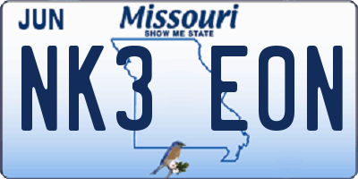 MO license plate NK3E0N