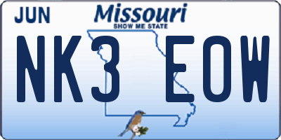 MO license plate NK3E0W