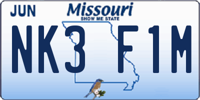 MO license plate NK3F1M