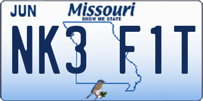 MO license plate NK3F1T