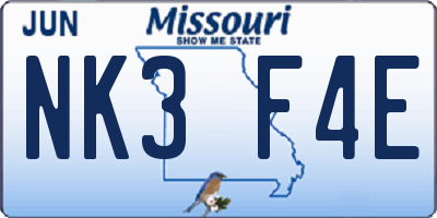 MO license plate NK3F4E