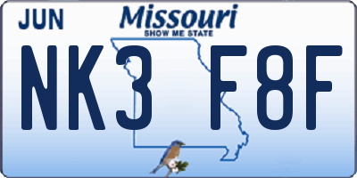 MO license plate NK3F8F