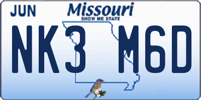 MO license plate NK3M6D