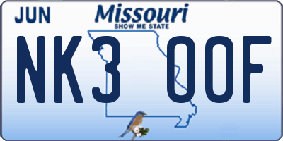 MO license plate NK3O0F