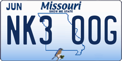 MO license plate NK3O0G