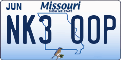 MO license plate NK3O0P