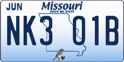 MO license plate NK3O1B