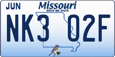 MO license plate NK3O2F