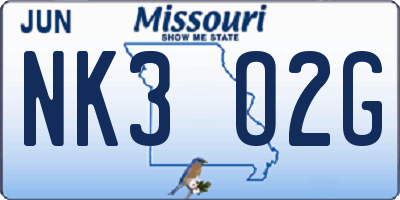 MO license plate NK3O2G