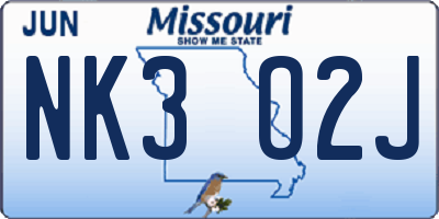 MO license plate NK3O2J