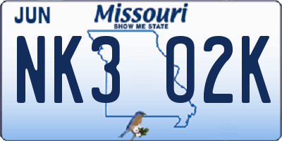 MO license plate NK3O2K