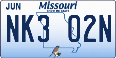 MO license plate NK3O2N
