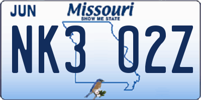 MO license plate NK3O2Z