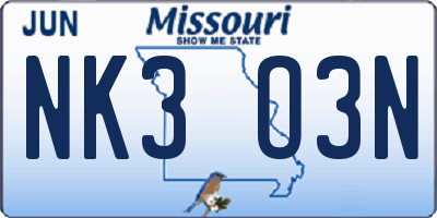 MO license plate NK3O3N